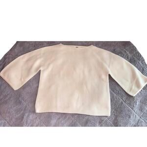 Uniqlo Cream Knit Sweater Size Small Cotton 3/4 Sleeve Scandi Boatneck Fisherman